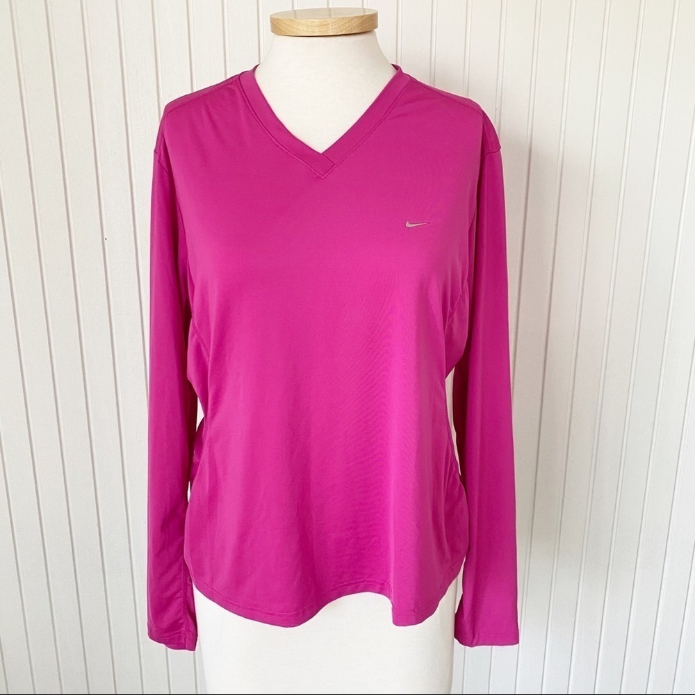 Nike Pink Top Long Sleeve V-Neck Workout Athletic Shirt